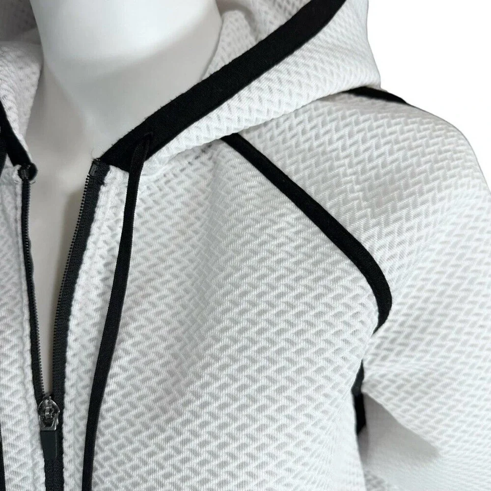 Hot Beso Hooded Zip Up Jacket White Black Women's Medium